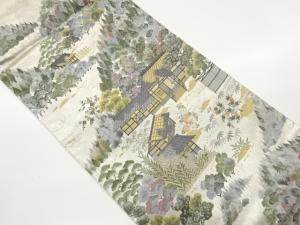 プラチナ引箔木々に屋敷模様織出し袋帯